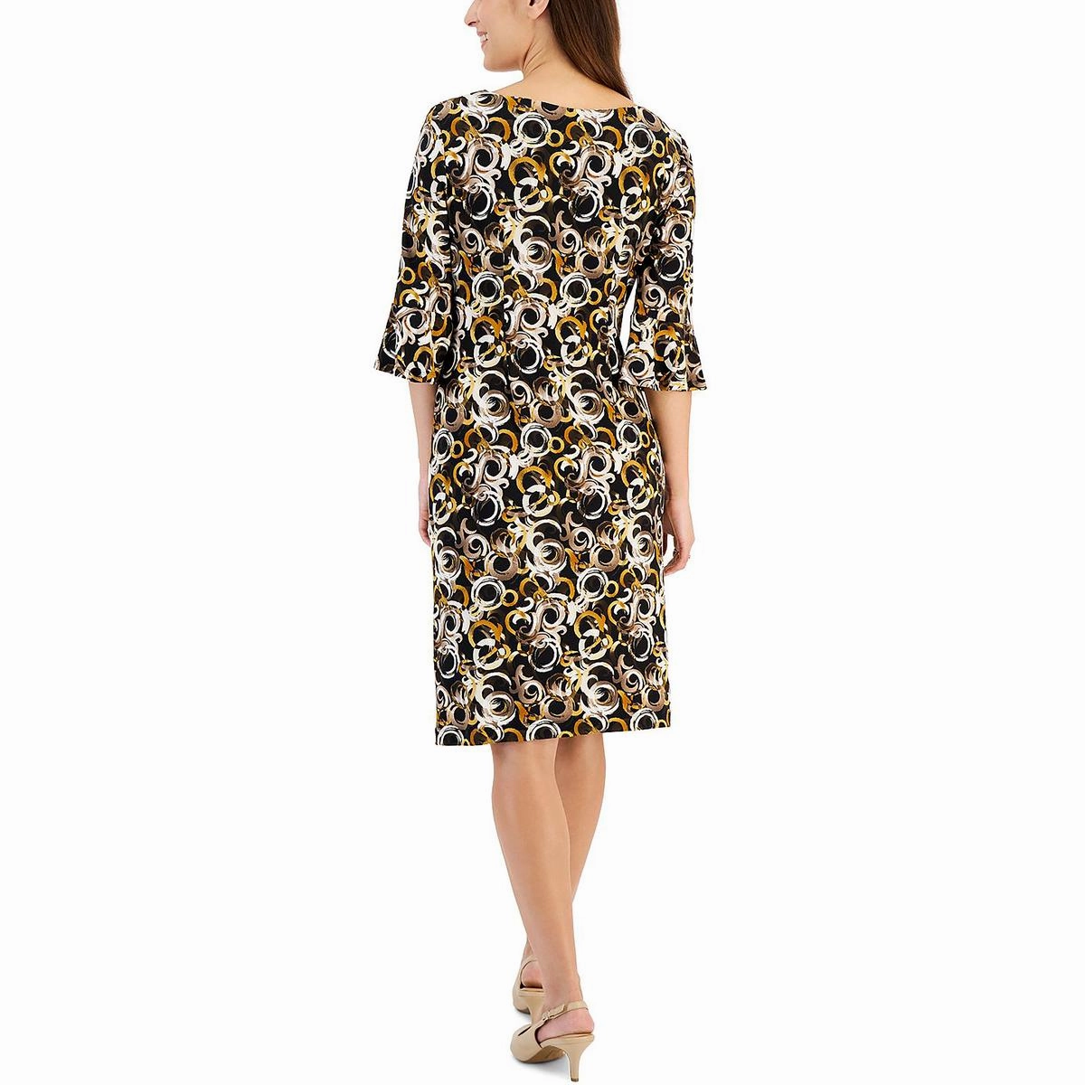 Petites Womens Printed Mini Sheath Dress