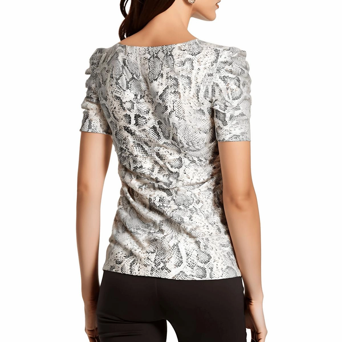 Petites Womens Snake Print Knit Pullover Top