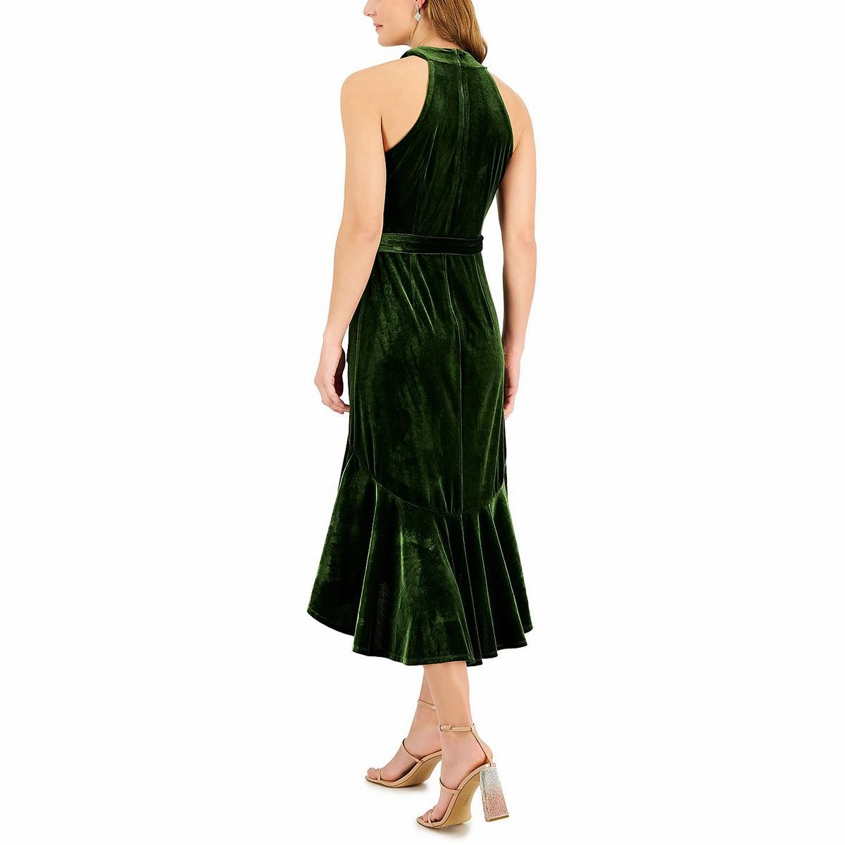 Petites Womens Velvet Tea Halter Dress