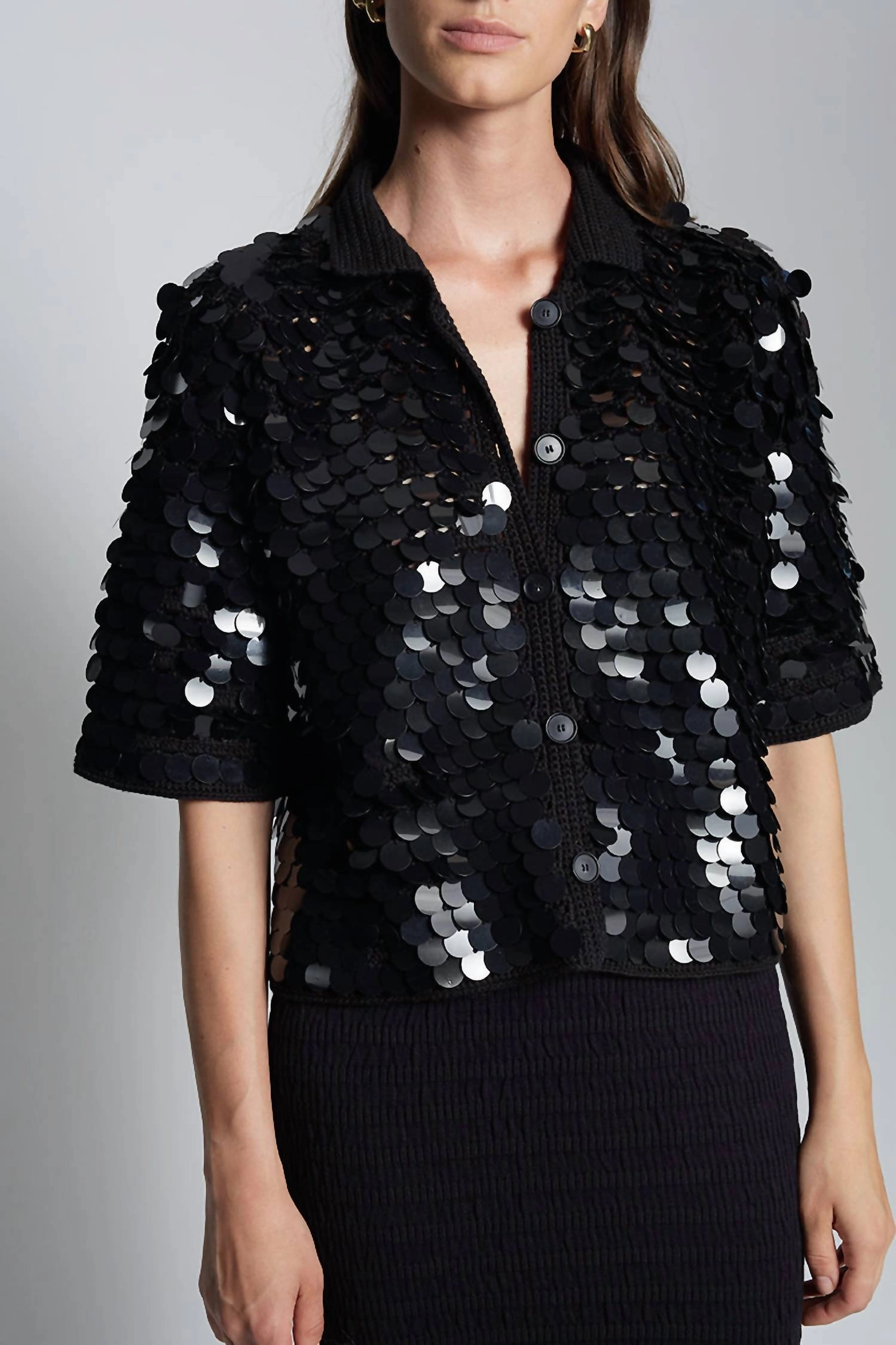 Phoebe Sequin Shirt In Black