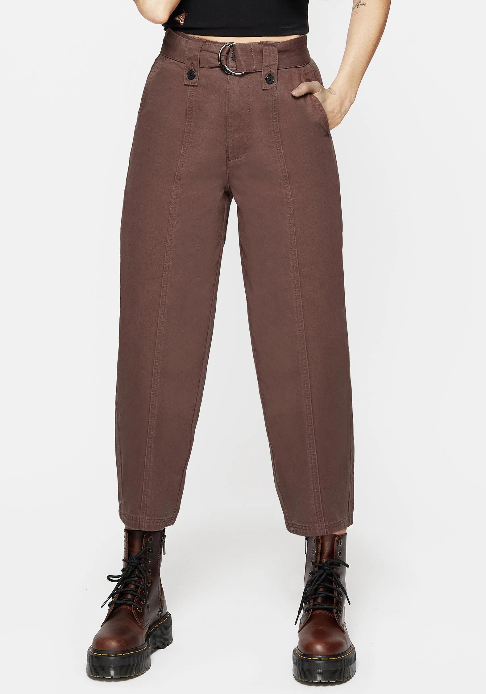 Pinhead Belted Balloon Leg Trousers - Brown Bottoms Womens - women's jeans sale