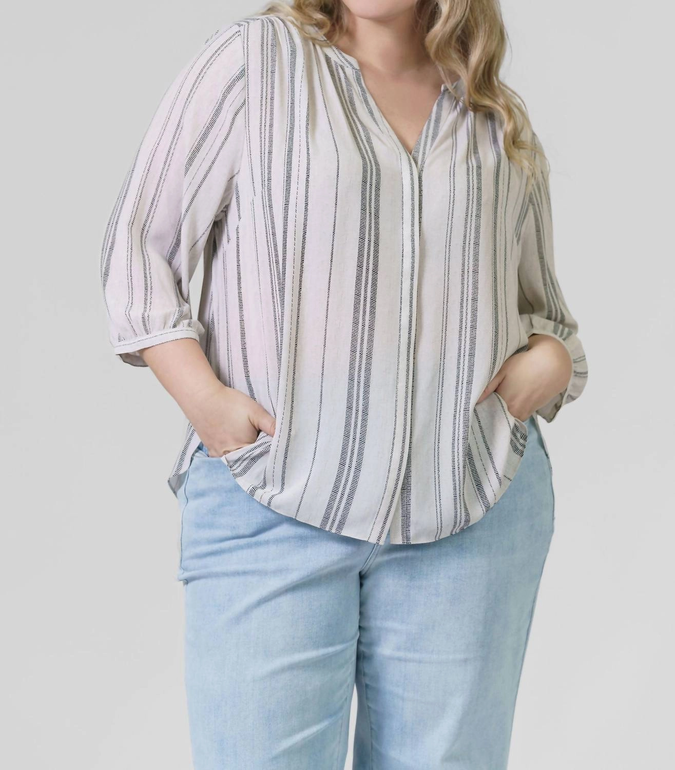 Pintuck Blouse - Plus In Sasha Stripe