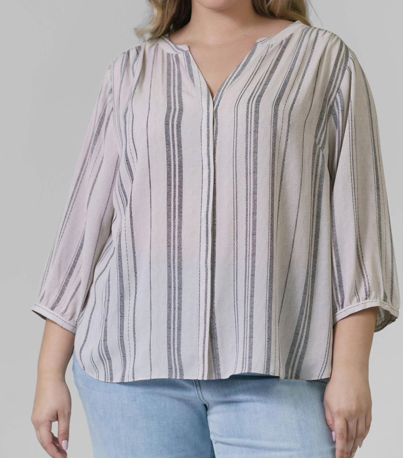 Pintuck Blouse - Plus In Sasha Stripe