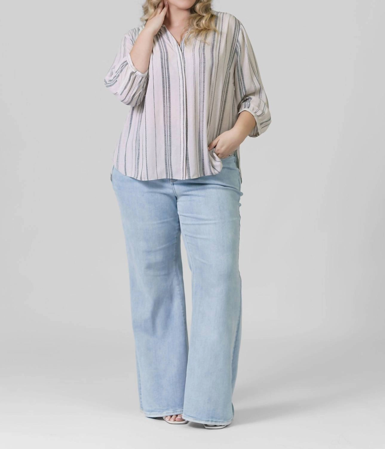 Pintuck Blouse - Plus In Sasha Stripe