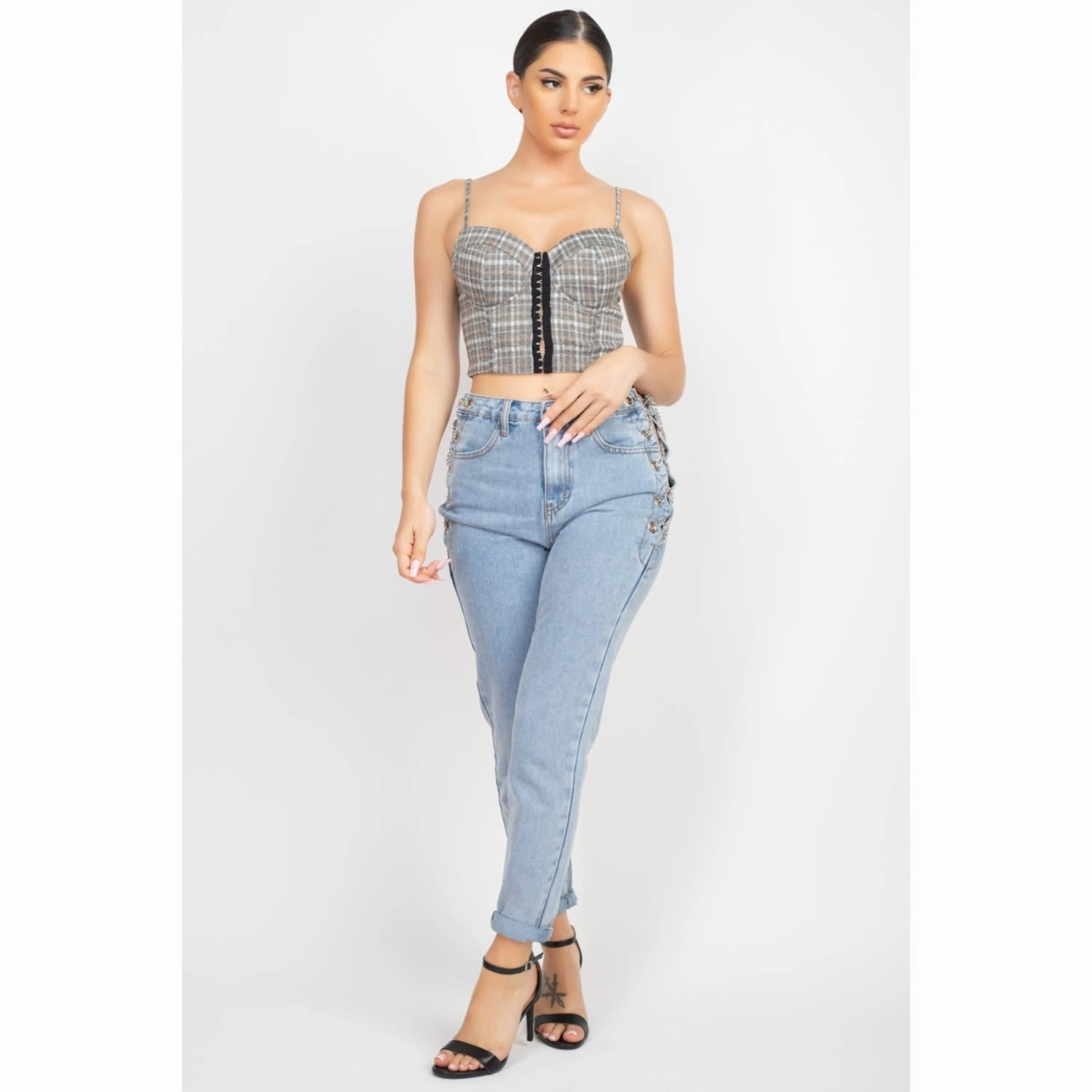 Plaid Hook & Eye Sweetheart Crop Top