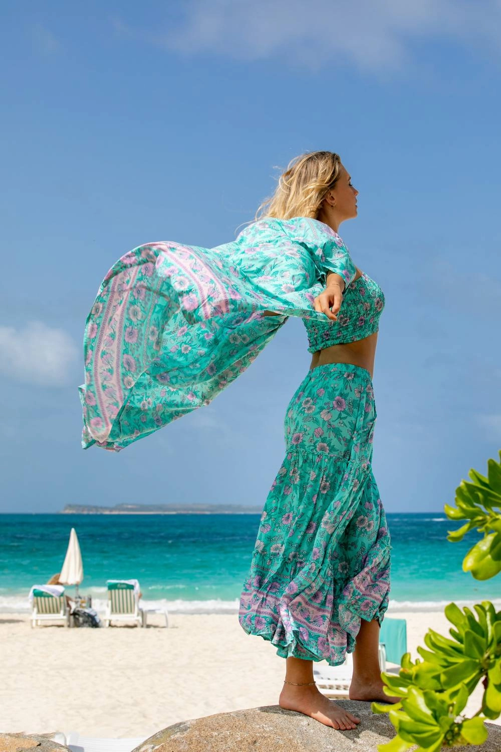 Plumeria Kimono In Turquoise/pink/lilac