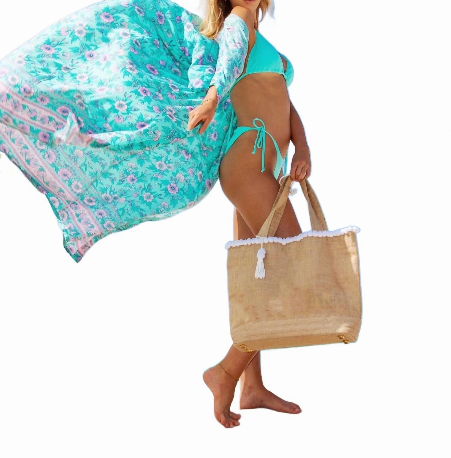 Plumeria Kimono In Turquoise/pink/lilac