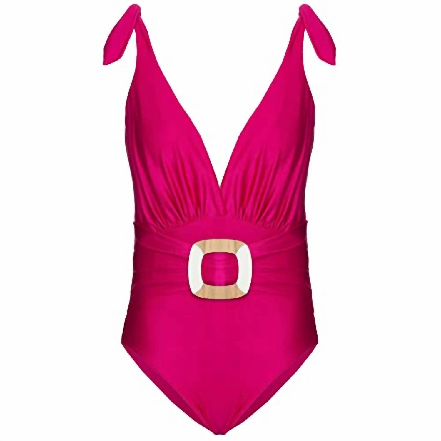 Plunge Belted One Piece In Bright Pink