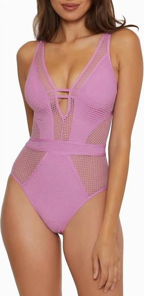 Plunge-Neck One-Piece Swimsuit In Malva Swim Womens - plunge bikinis sale
