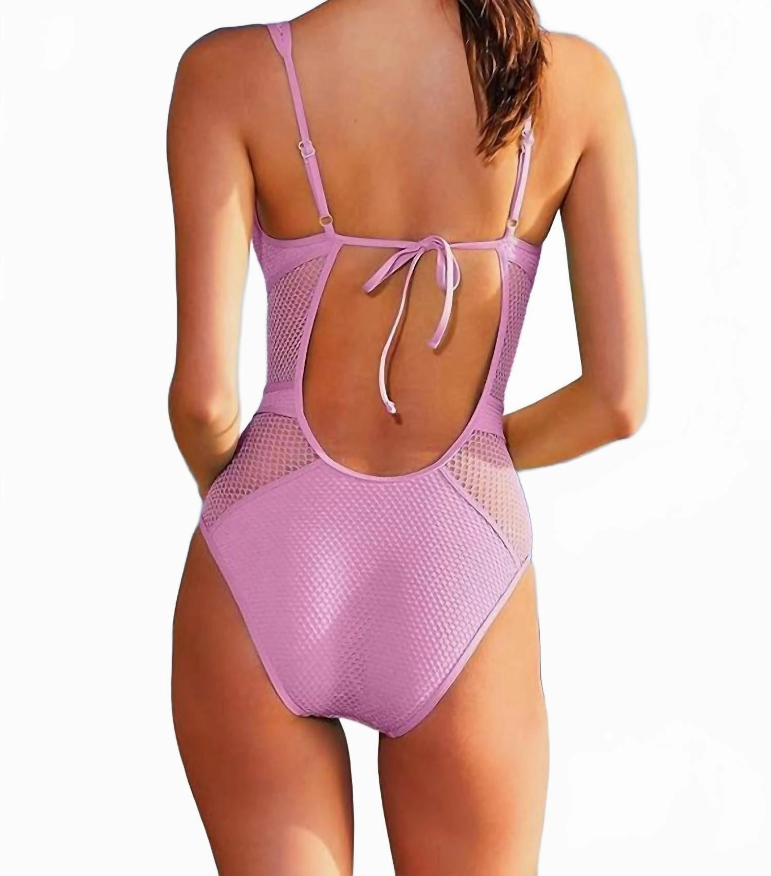 Plunge-Neck One-Piece Swimsuit In Malva
