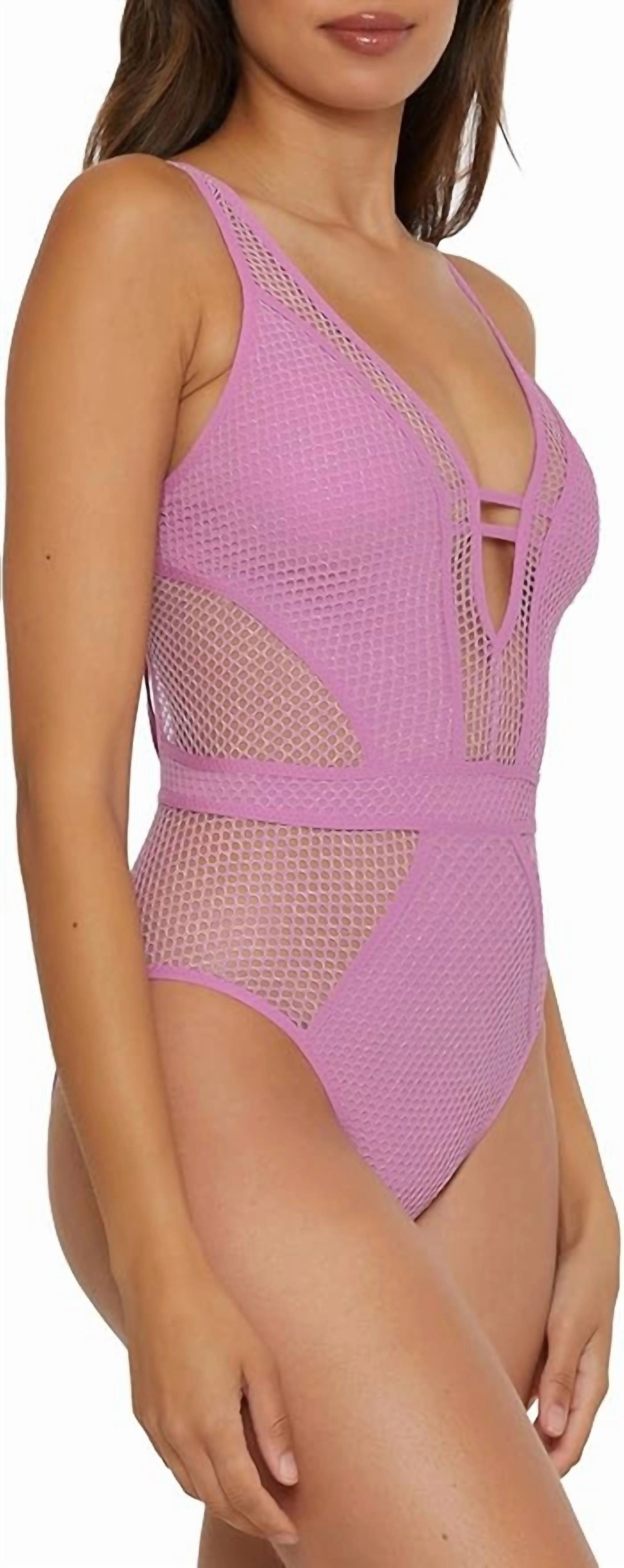 Plunge-Neck One-Piece Swimsuit In Malva