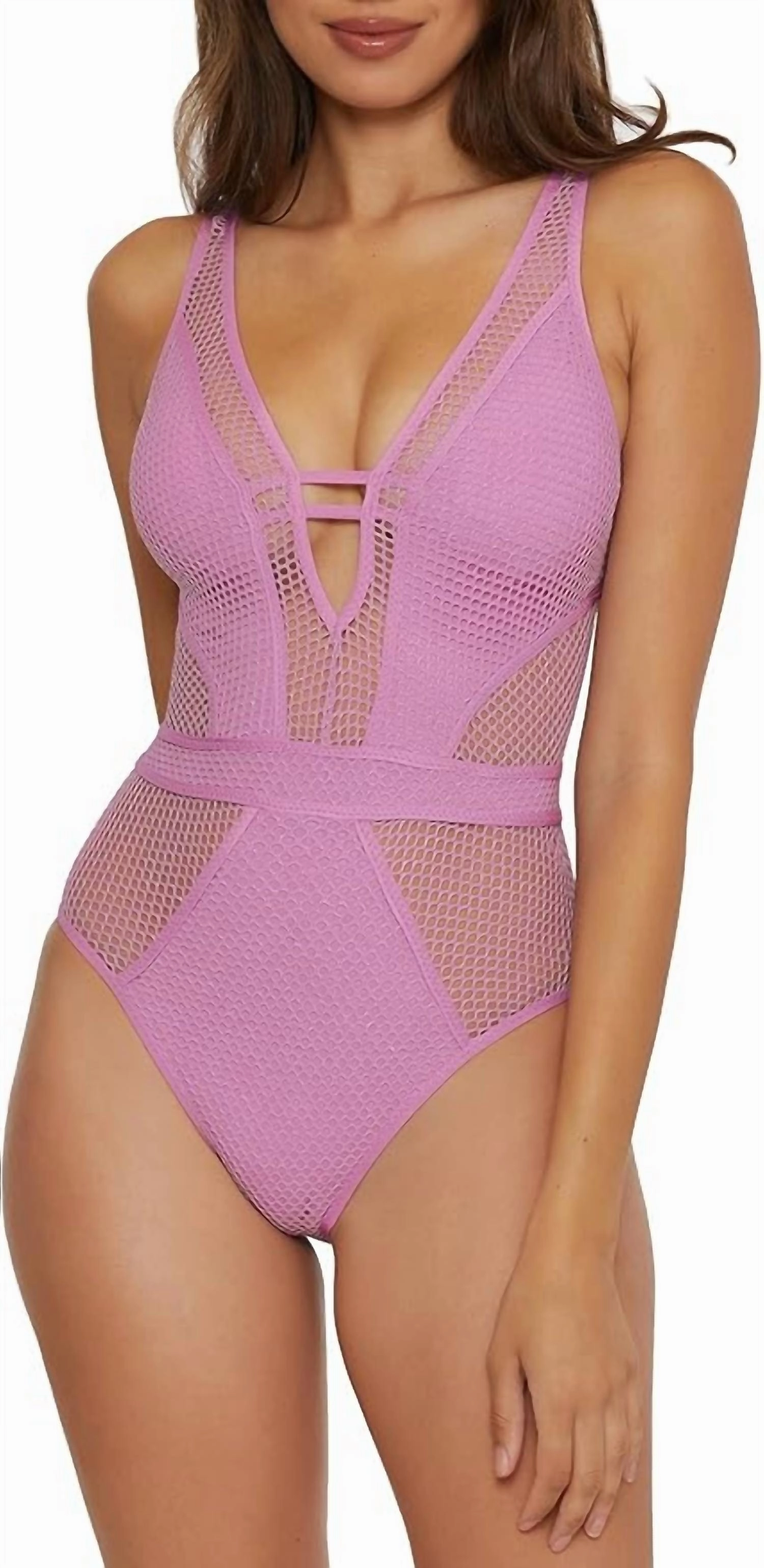 Plunge-Neck One-Piece Swimsuit In Malva Swim Womens - plunge bikinis sale