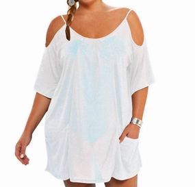Plus Size Open Shoulder Cover Up Tunic In White Swim Womens - retro swimwear outlet
