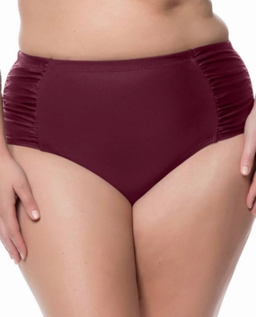 Plus Size Shirred High Waisted Bikini Bottom In Merlot Swim Womens - sling swimsuits