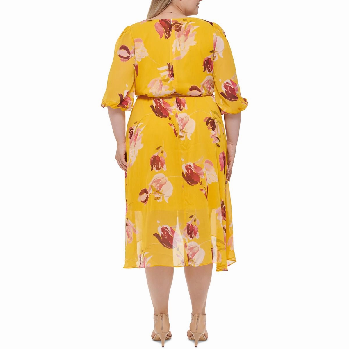Plus Womens Chiffon Floral Wrap Dress