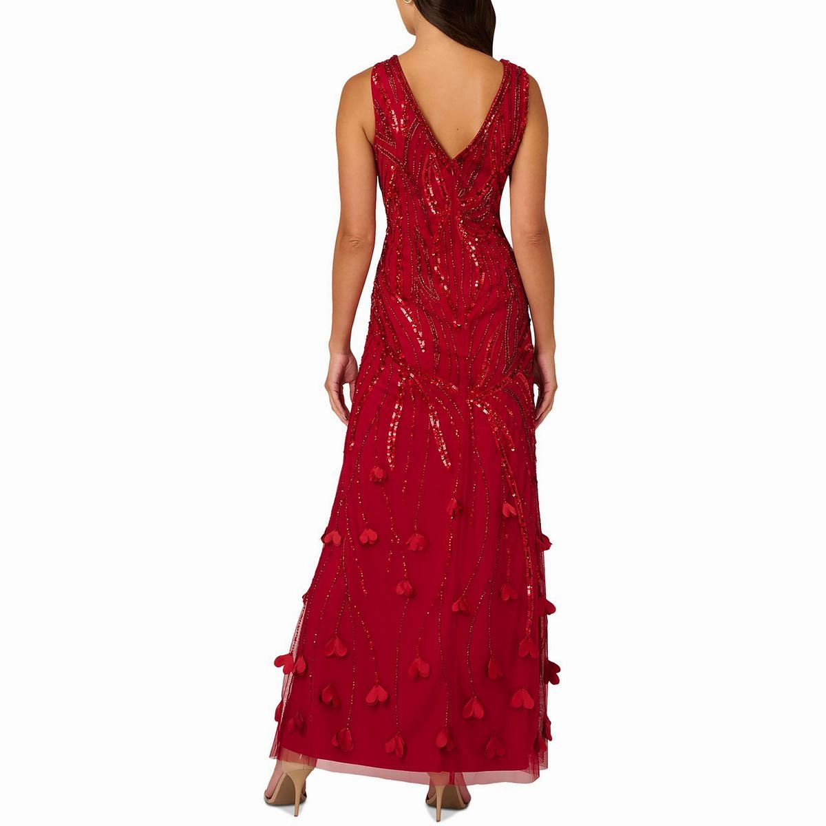 Plus Womens Embellished Mesh Evening Dress