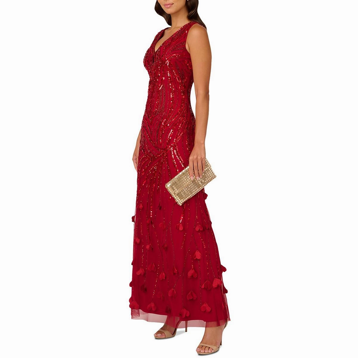 Plus Womens Embellished Mesh Evening Dress