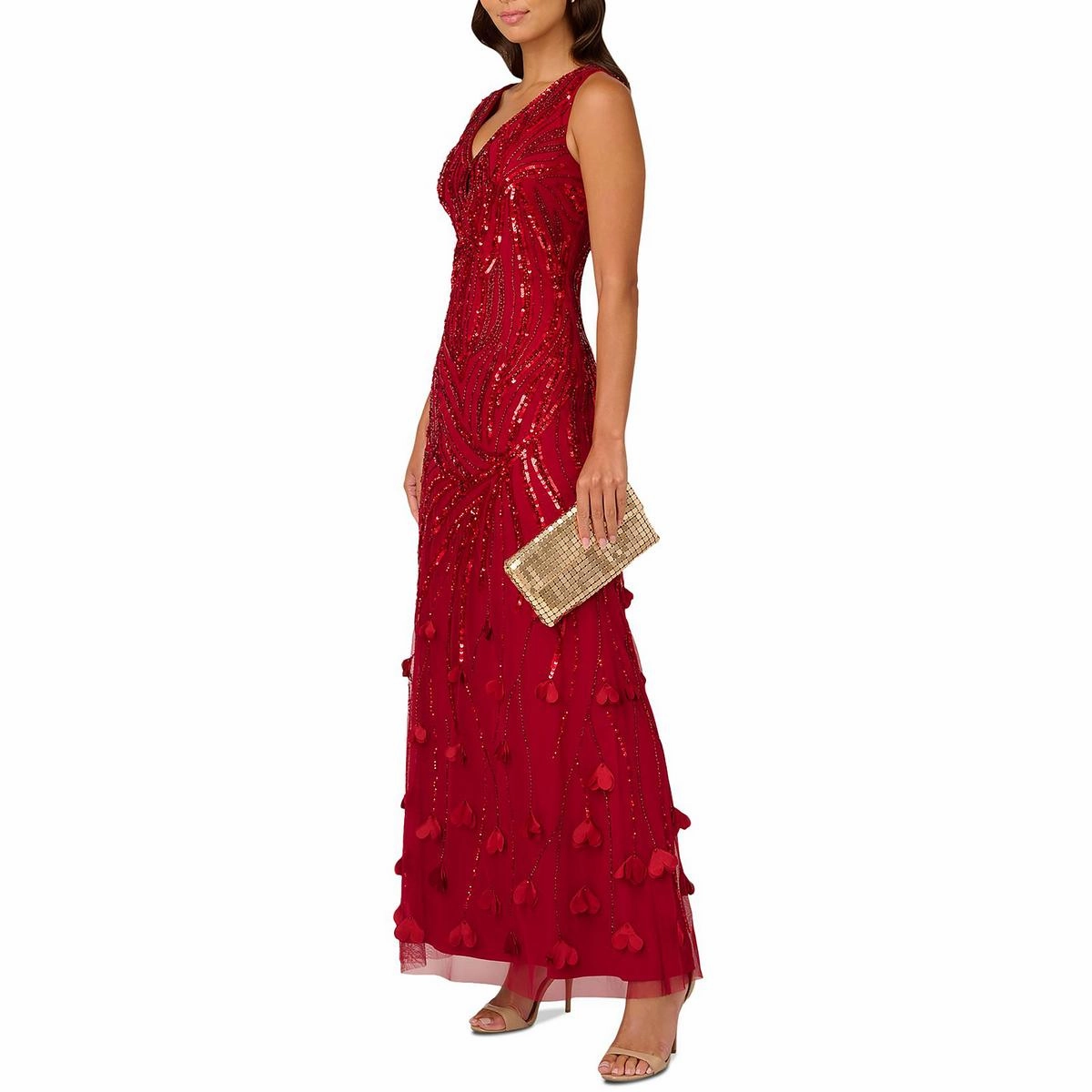 Plus Womens Embellished Mesh Evening Dress