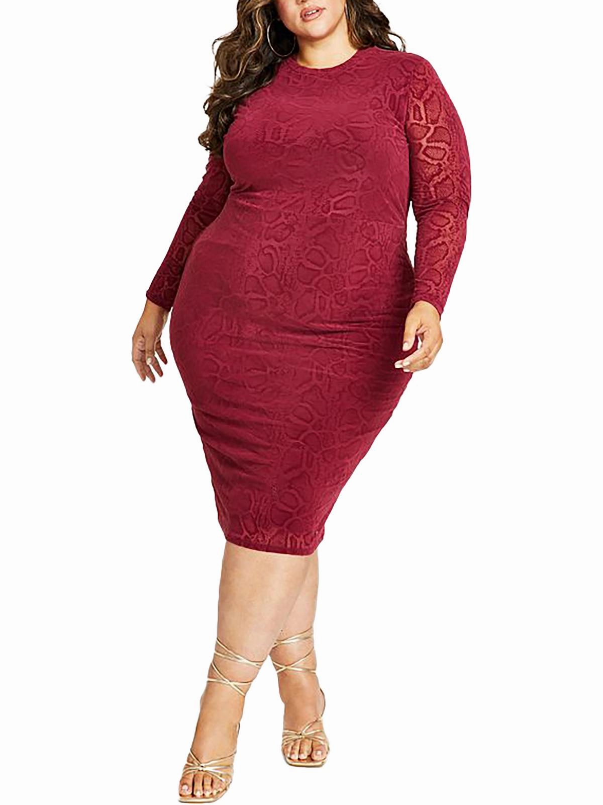 Plus Womens Embossed Long Bodycon Dress