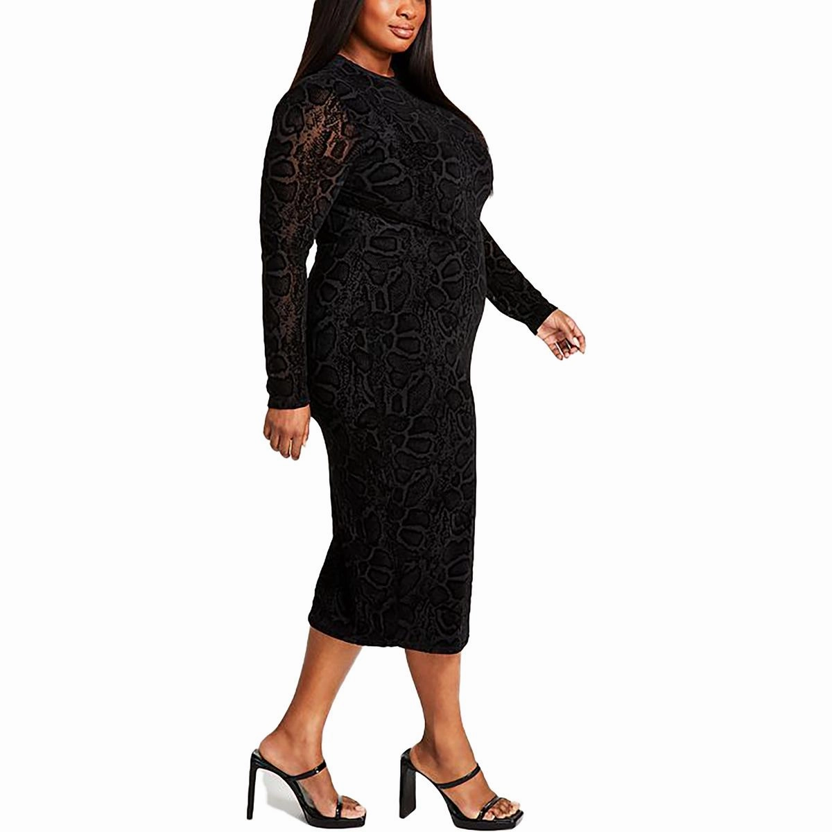Plus Womens Embossed Long Bodycon Dress