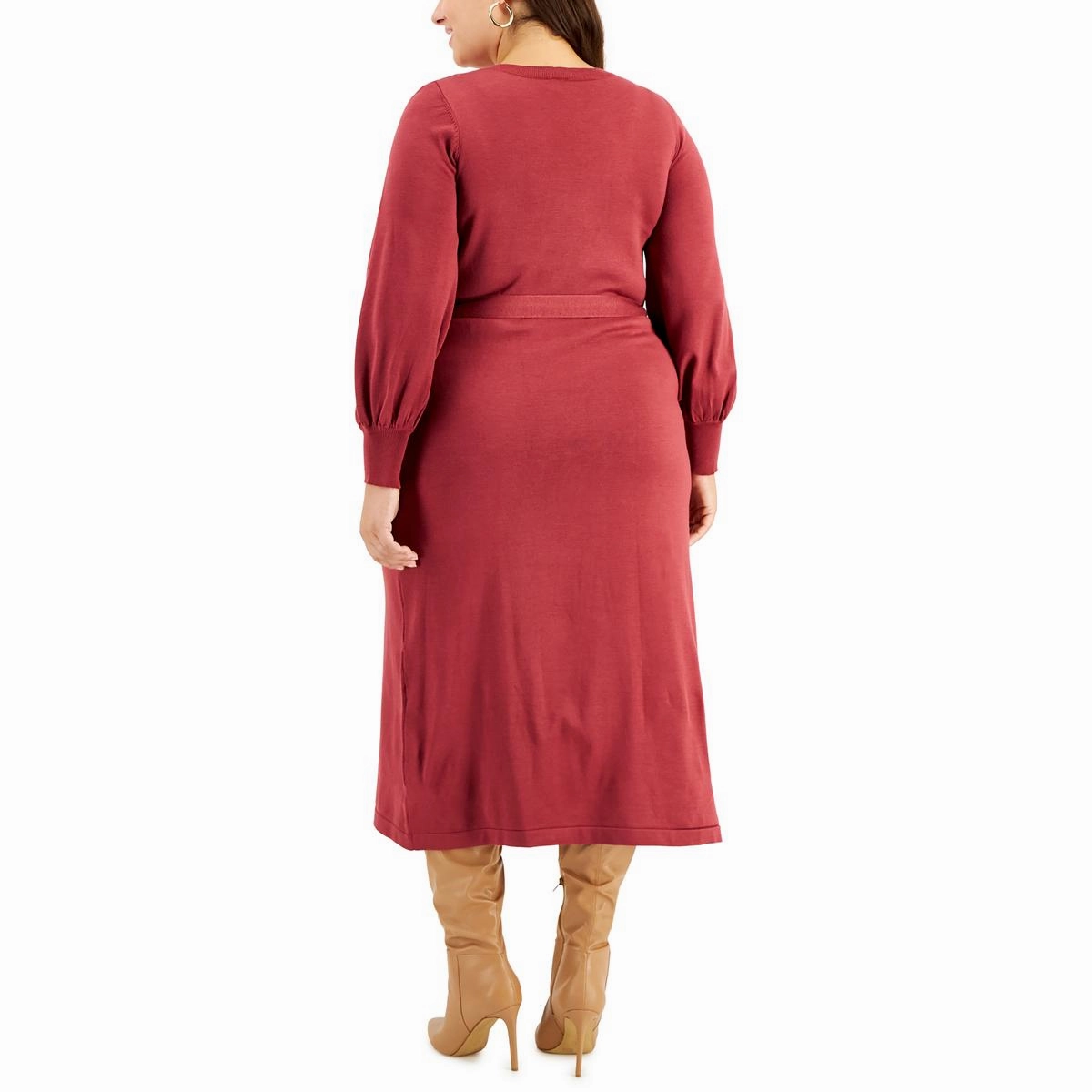 Plus Womens Faux Wrap Long Sweaterdress