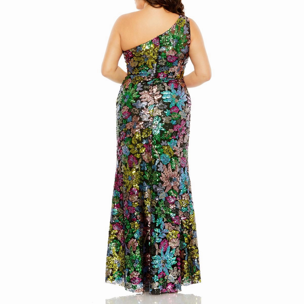 Plus Womens Floral Print Sequined Evening Dress