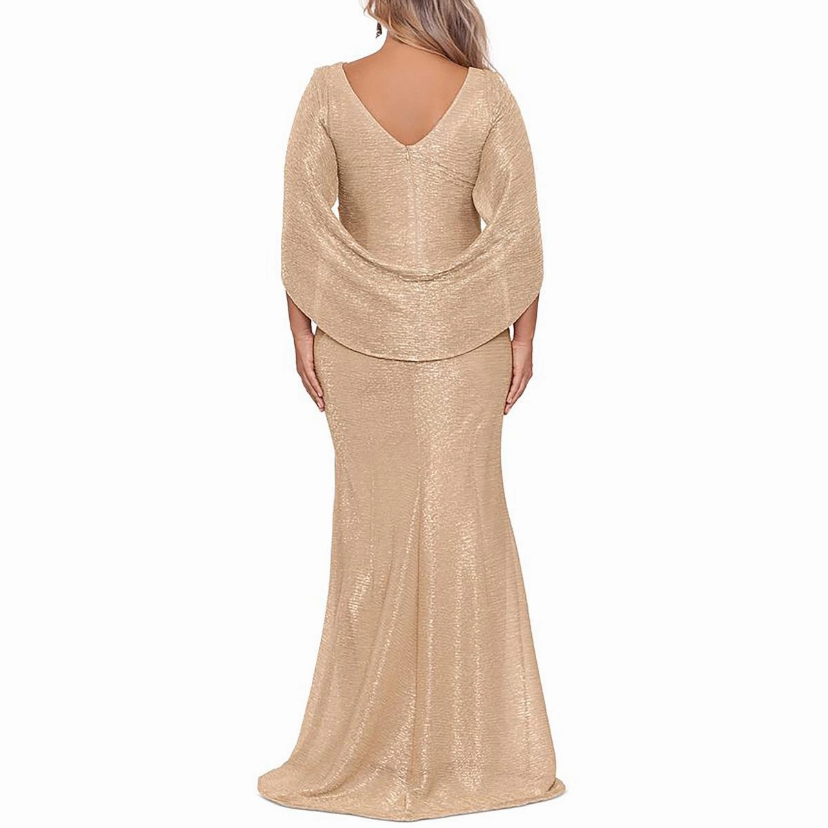 Plus Womens Metallic Chiffon Evening Dress