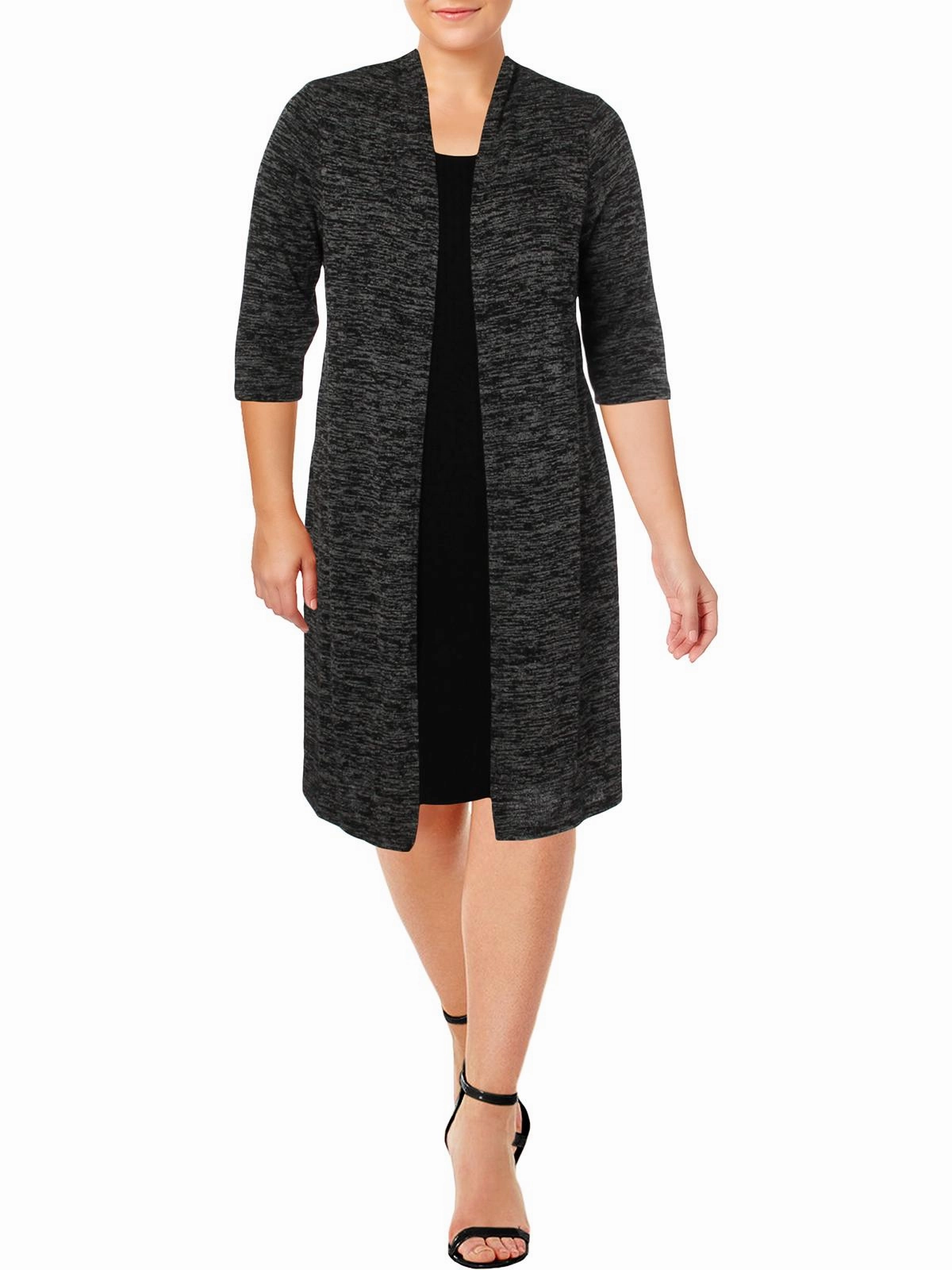 Plus Womens Ribbed Marled Dress With Cardigan