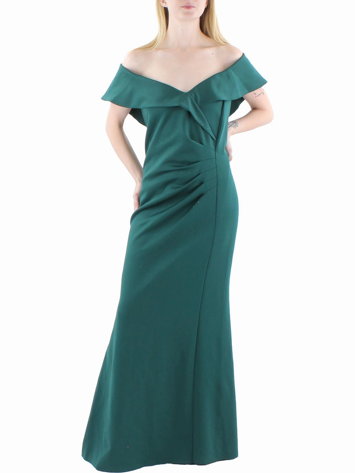 Plus Womens Ruched Long Evening Dress