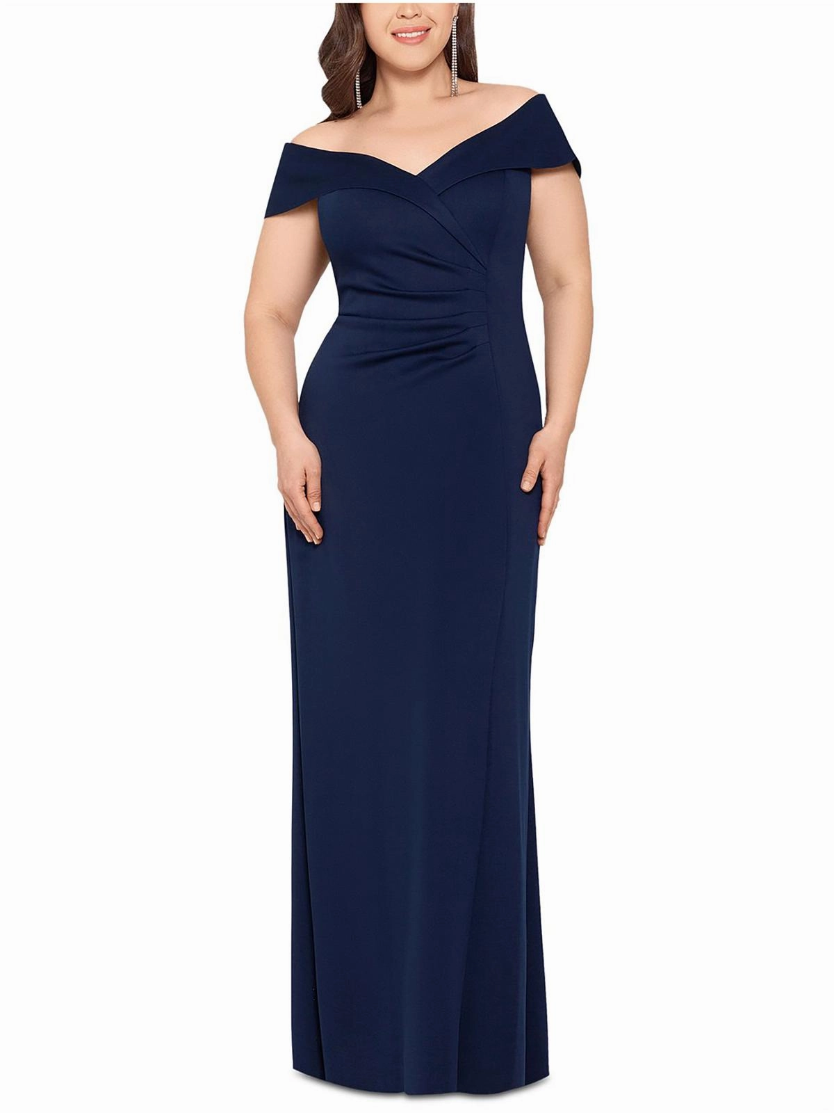 Plus Womens Ruched Long Evening Dress