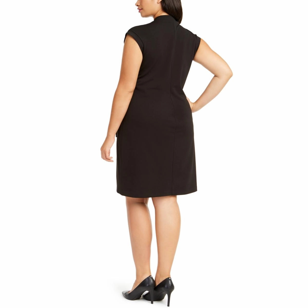 Plus Womens V-Neck Lace-Up Sheath Dress