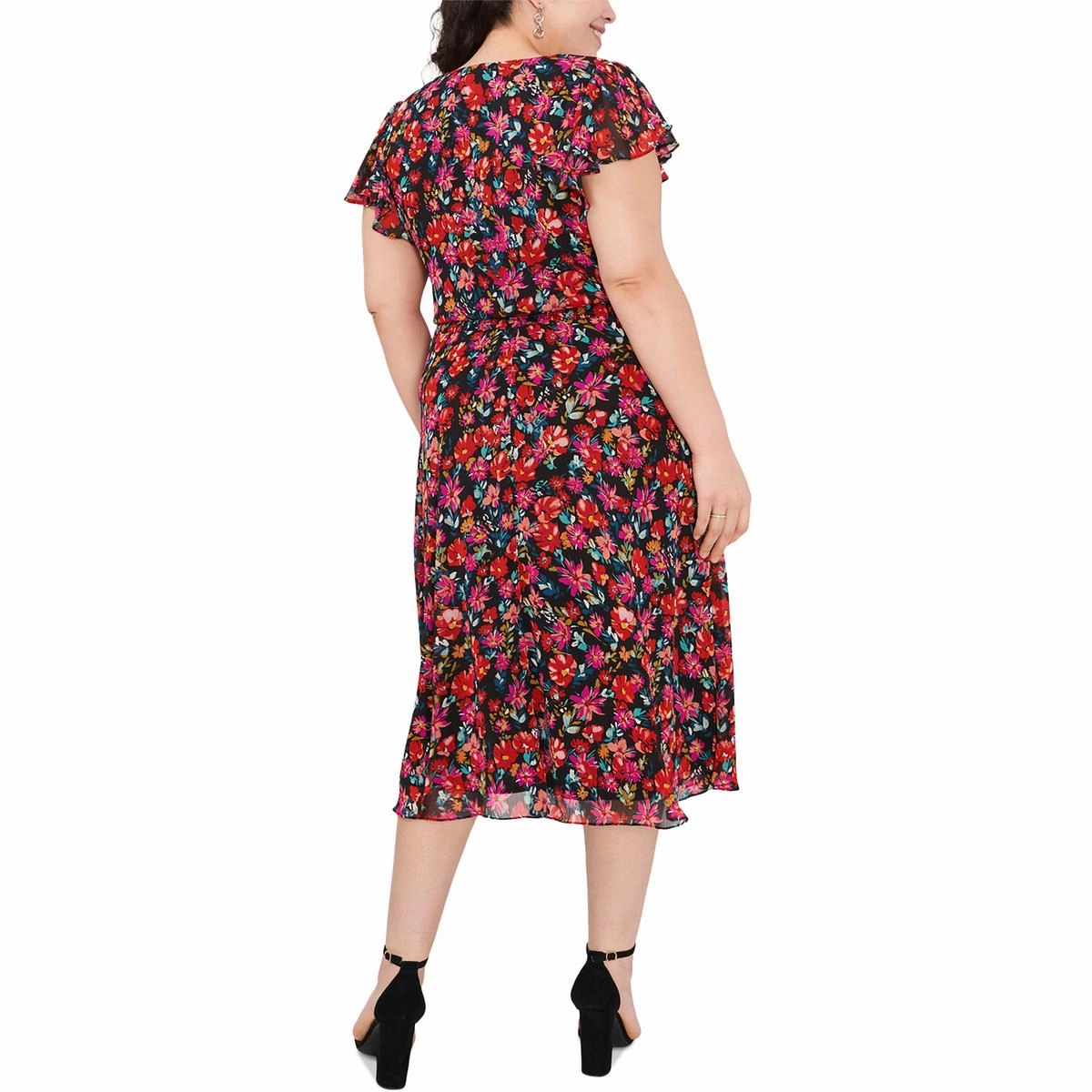 Plus Womens V-Neck Mid-Calf Midi Dress