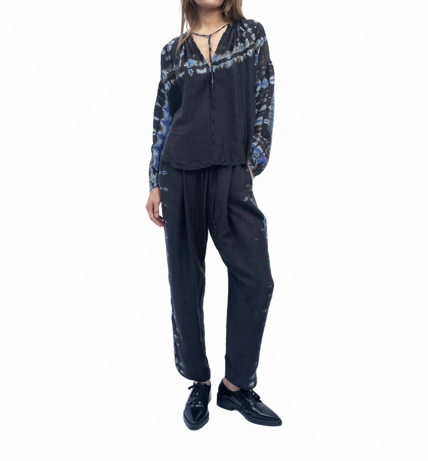 Poet Blouse In Black Silk Medley
