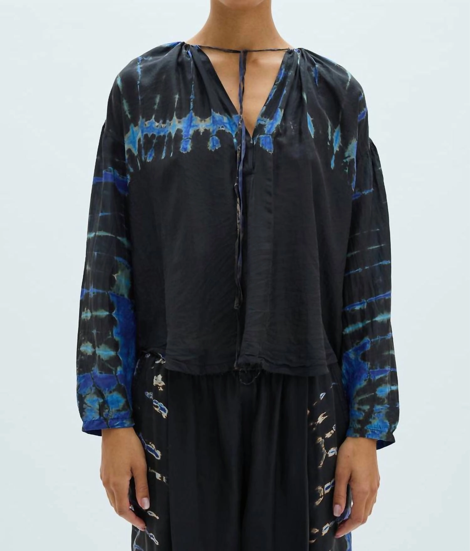 Poet Blouse In Black Silk Medley