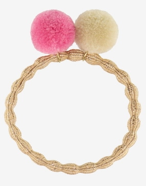 PomPom Hair Tie  - Beige Glitter Kknekki - Kknekki fashion outlet