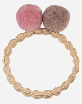 PomPom Hair Tie - Beige Glitter with Dusty Rose Dove Kknekki - Kknekki fashion outlet