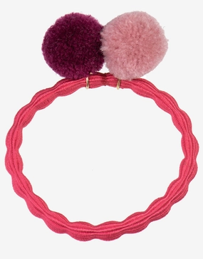 PomPom Hair Tie - Raspberry with Dusty Rose Bordeaux Kknekki - Kknekki fashion outlet