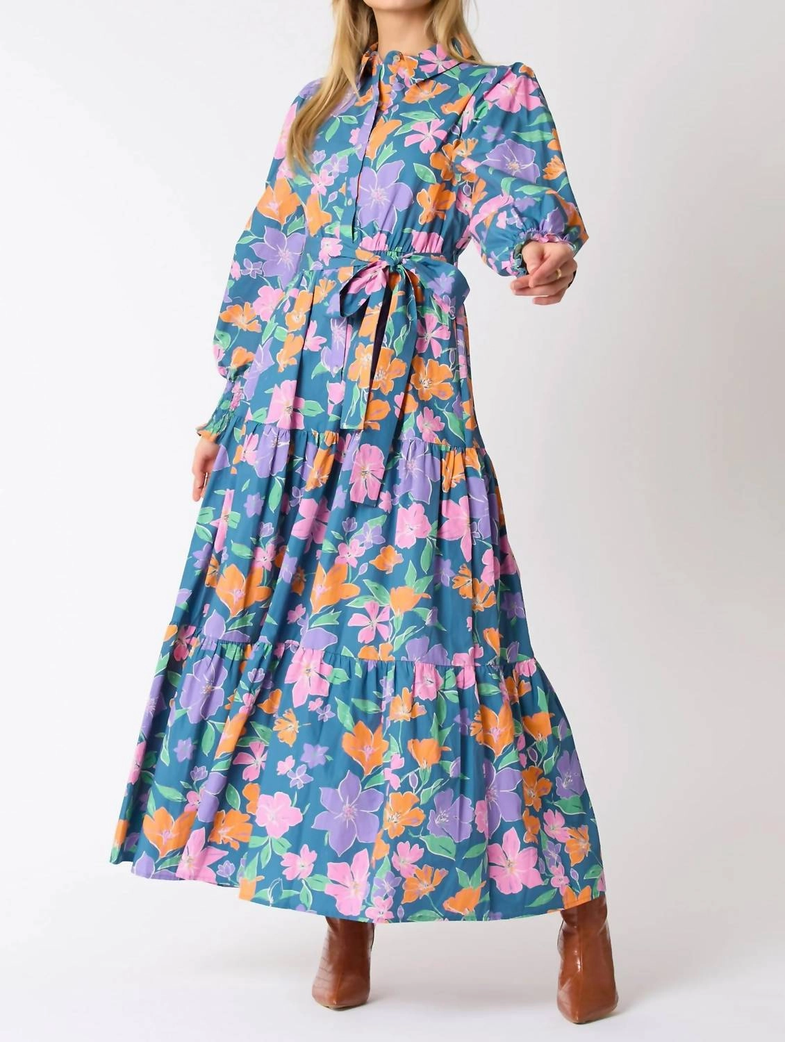 Poplin Floral Dress In Multi-Colored