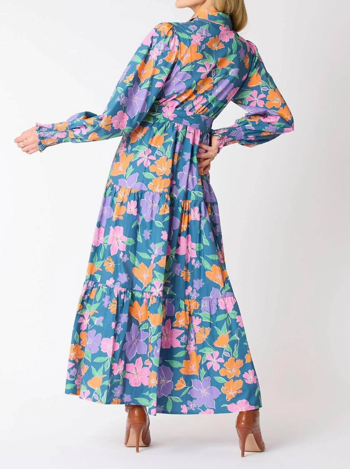 Poplin Floral Dress In Multi-Colored