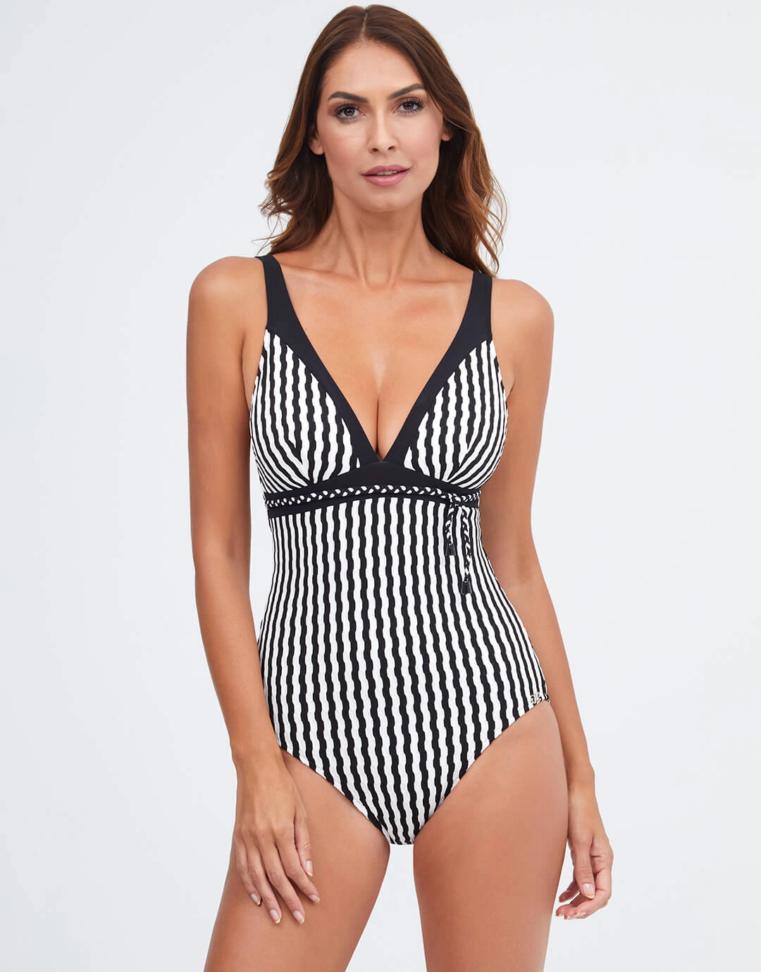 Portofino V Neck Swimsuit - Black and White Swim Womens - sport swimwear clearance