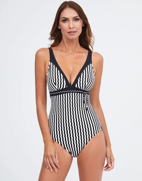 Portofino V Neck Swimsuit - Black and White Swim Womens - sport swimwear clearance