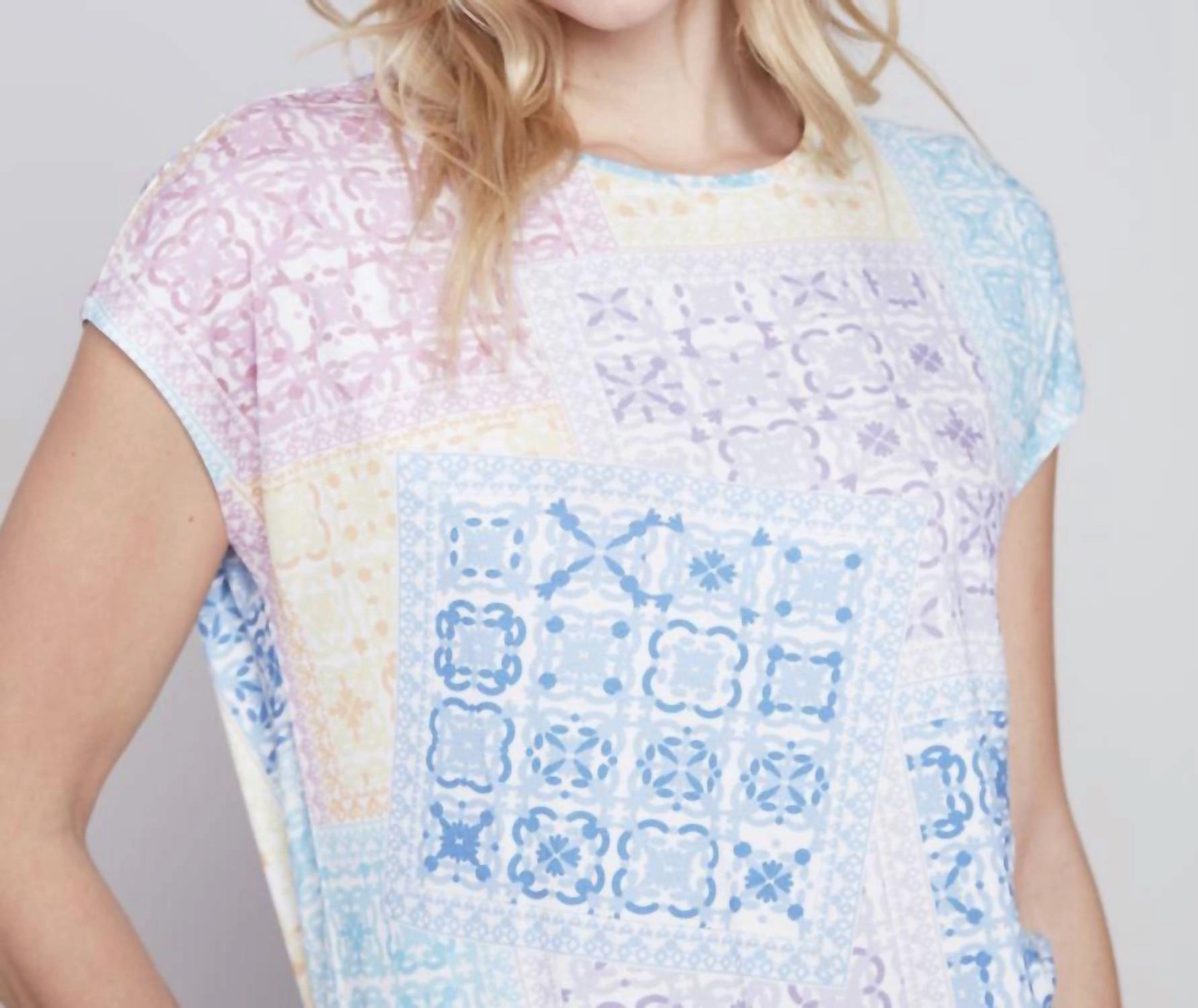 Printed Crew Neck Top In Bandana