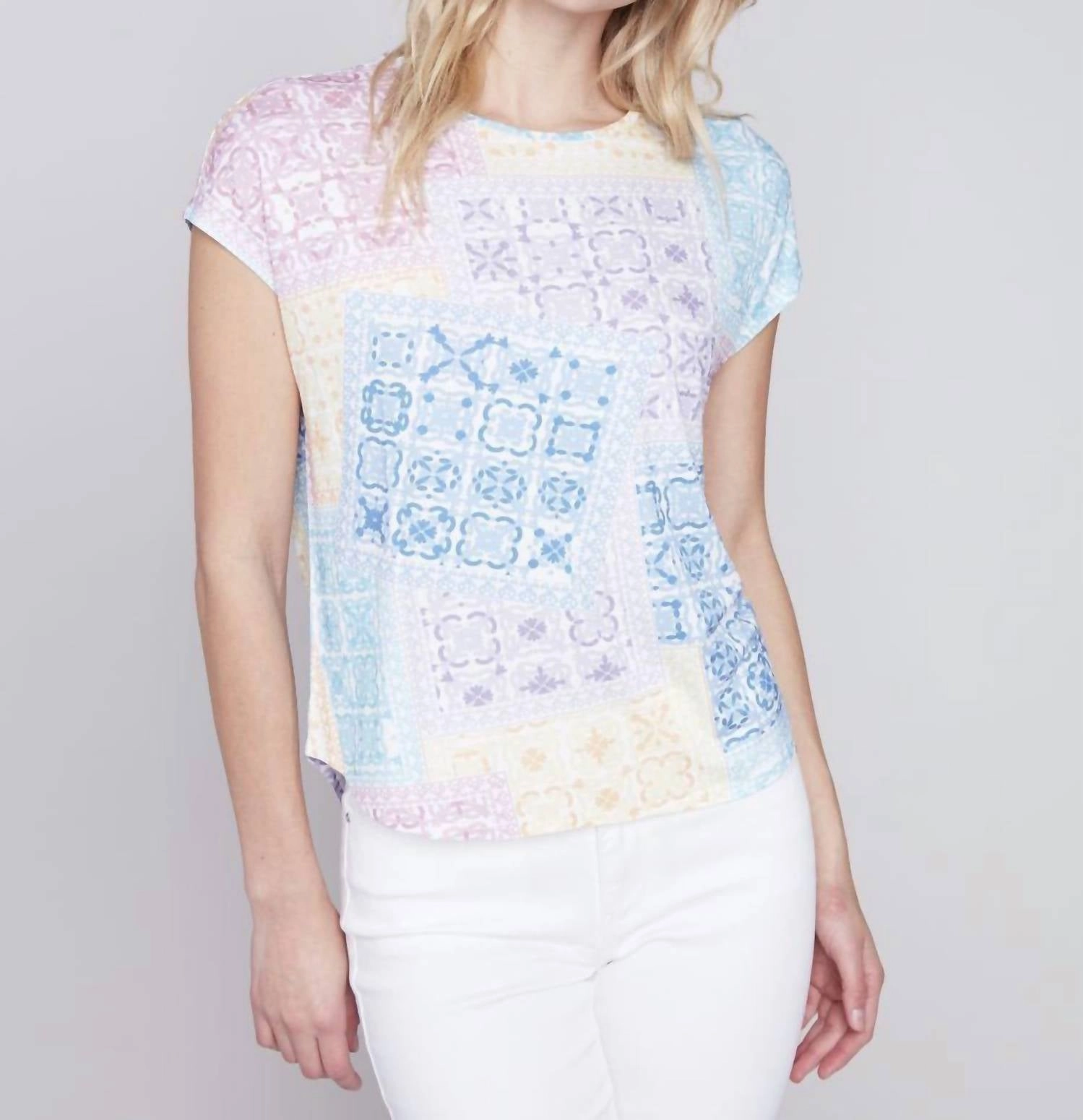 Printed Crew Neck Top In Bandana