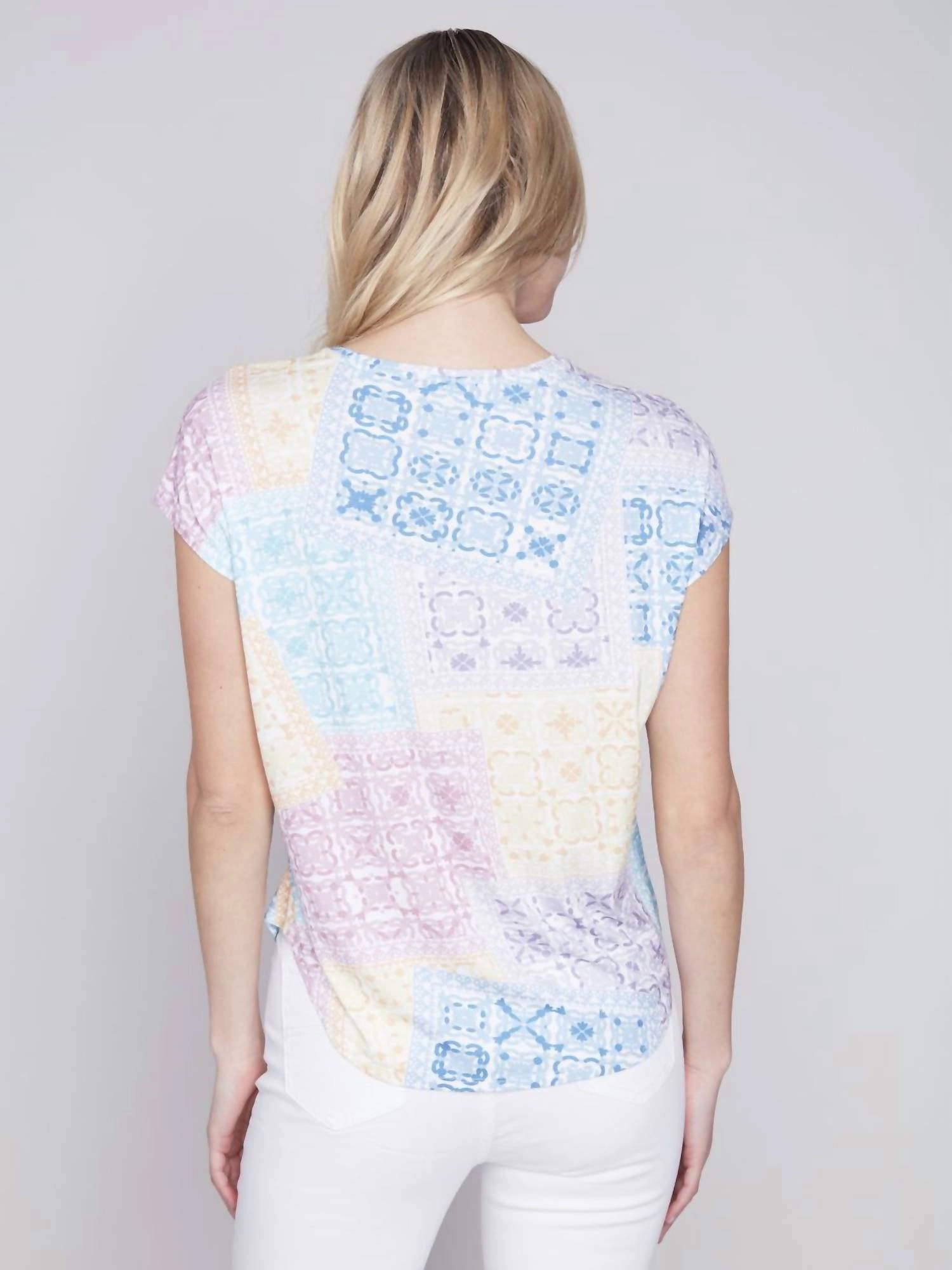 Printed Crew Neck Top In Bandana