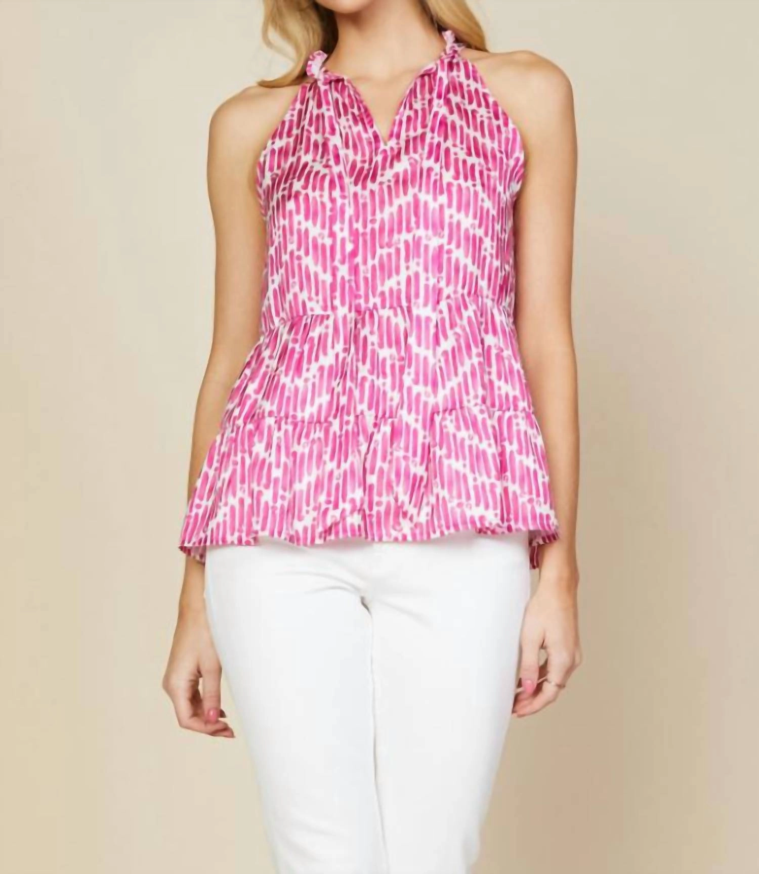 Printed Halter Top In Bubblegum Pink
