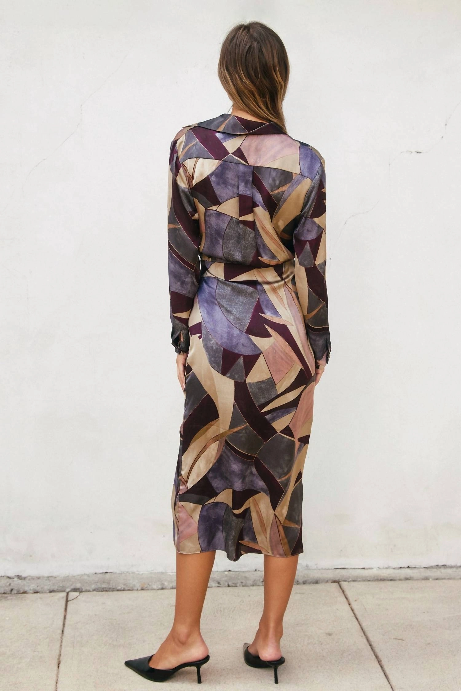 Printed Midi Wrap Dress In Umber Mosaic