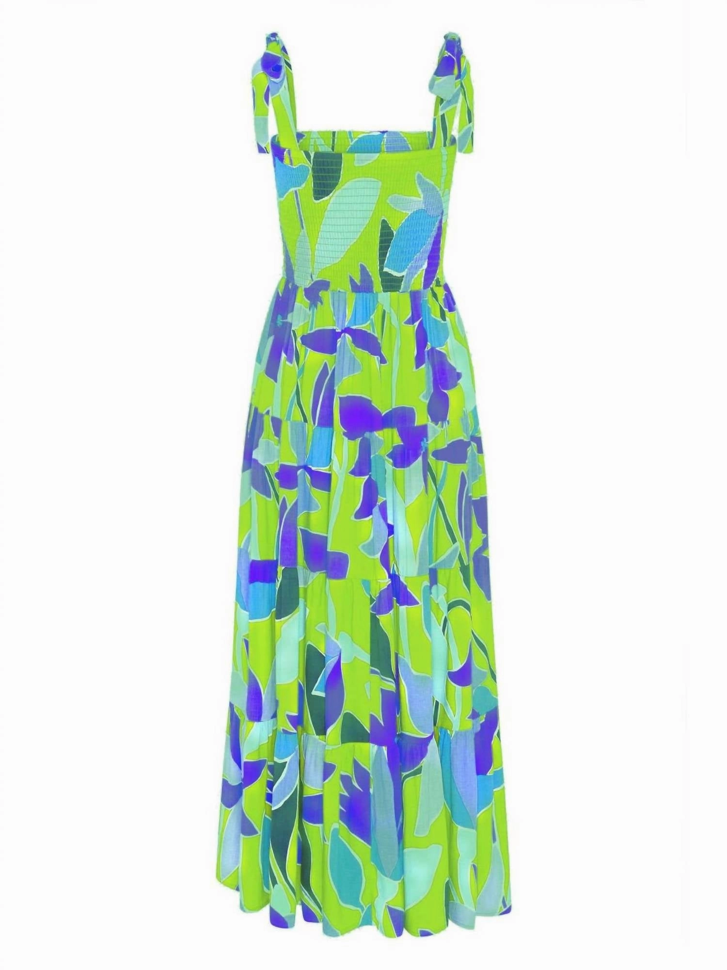 Printed Smocked Maxi Dress In Green