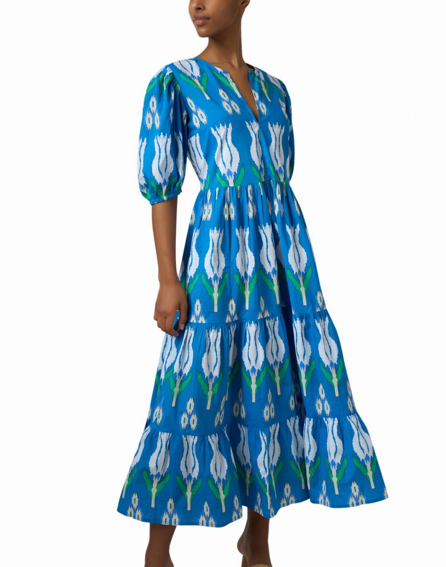 Printed Tulip Maxi Dress In Blue