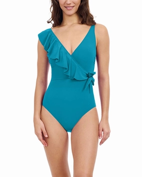Profile By Gottex Tutti Frutti V Neck Ruffle Surplice Swimsuit Swim Womens - halter swimsuits