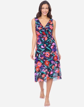 Profile Marguerite Mesh Wrap Dress - Black Multi Gottex - Gottex swimsuits discount